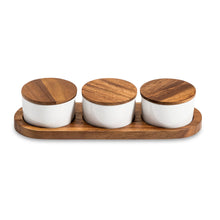 Load image into Gallery viewer, Condiment Serving Set 3 Ceramic Bowls with Lids 13" x 3.75"