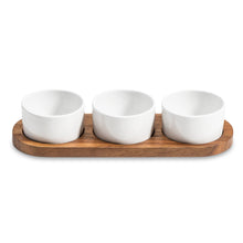 Load image into Gallery viewer, Condiment Serving Set 3 Ceramic Bowls with Lids 13" x 3.75"