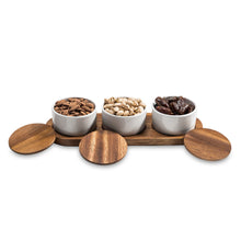 Load image into Gallery viewer, Condiment Serving Set 3 Ceramic Bowls with Lids 13" x 3.75"