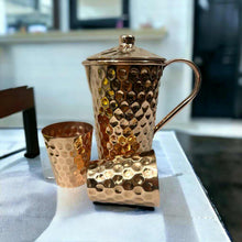 Load image into Gallery viewer, Set of One Copper Pitcher with Top and Two Tumblers, Deep Hammering and Shiny Finish
