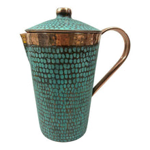 Load image into Gallery viewer, Set of One Copper Pitcher with Top and Two Tumblers, Hammered and Turquoise Patina

