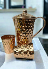 Load image into Gallery viewer, Set of One Copper Pitcher with Top and Two Tumblers, Deep Hammering and Shiny Finish
